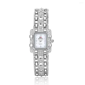 Horloges chique kristal metalen armband horloge voor dames dame quartz (wit met zwarte doos)