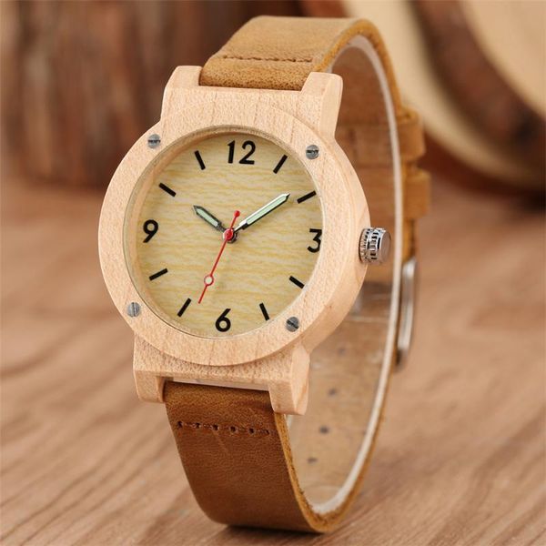 Relojes de pulsera Chic Luminous Hand Reloj de madera para mujer Marrón Correa de reloj de cuero genuino Cuarzo Ladies Casual Reloj femenino Regalos