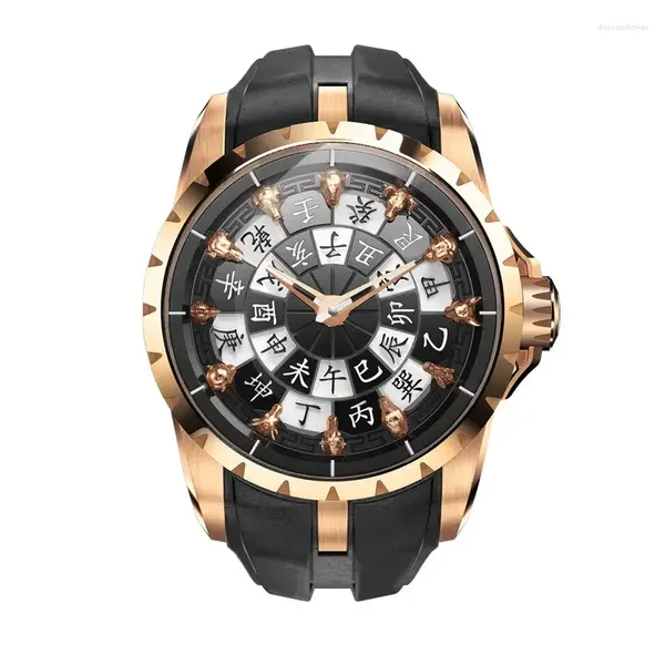 Montres-bracelets Style chinois douze heures ciel tige terre branche signe du zodiaque montre boussole dominateur hommes quartz