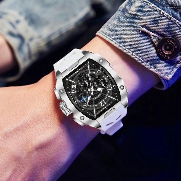 Relojes de pulsera Cronógrafo Relojes de pulsera para hombre Luna luminosa Fase Cuarzo Banda de silicona Dropship Fecha Reloj masculino Top