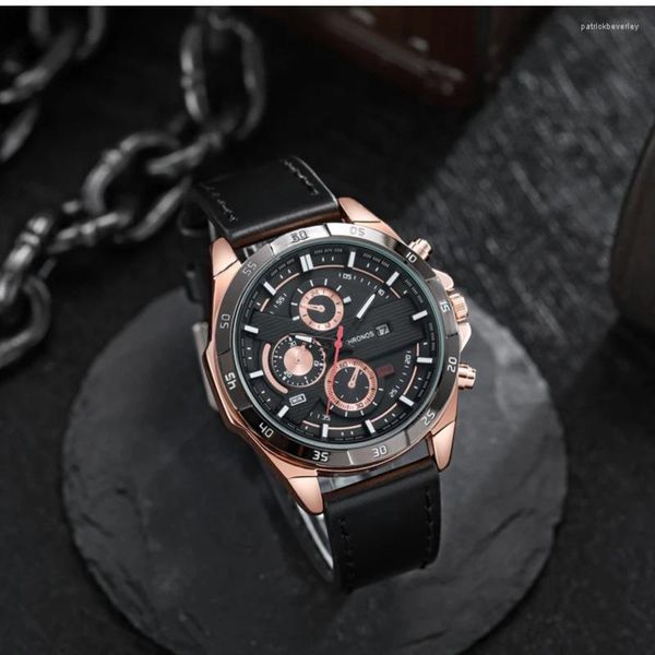 Muñecos de pulsera Chronos Fashion Mens Watches Man Business Business Wallwatch Luxury Brown Leather Men Reloj casual reloj luminoso