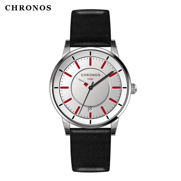 Relojes de pulsera CHRONOS Hombre Reloj de cuarzo Hebilla de cuero Cinturón Clásico Impermeable y resistente Redondo Gran Dial Auto Fecha Reloj de pulsera CH12