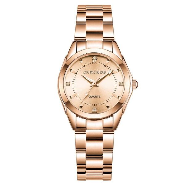 Relojes de pulsera CHRONOS Relojes para mujer Reloj redondo de acero inoxidable Cuarzo Oro rosa Bling Venta Regalos para mujer