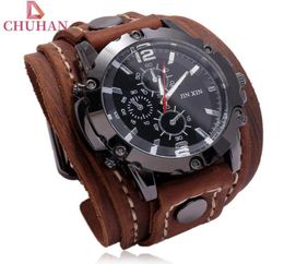 Polshorloges Chuhan mode punk brede lederen armband horloges zwarte bruine armbanden voor mannen wijnband klok sieraden c6299393358