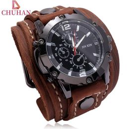 Relógios de pulso Chuhan moda punk larga pulseira de couro relógios preto marrom pulseiras para homens vintage pulseira relógio jóias c6292469
