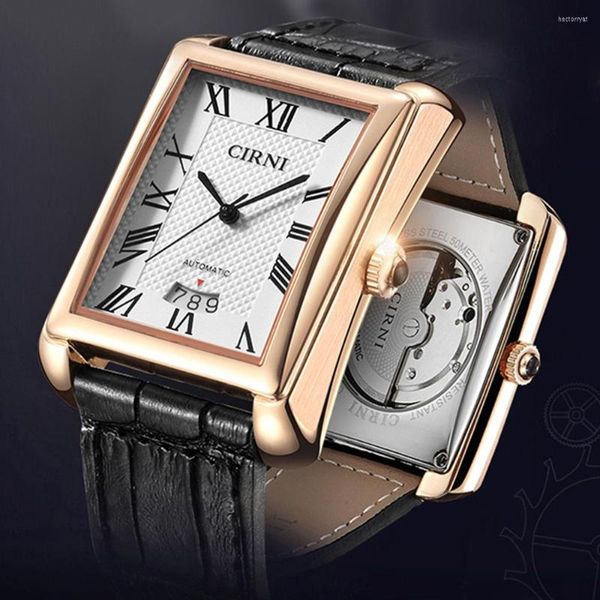 Relojes de pulsera CIRNI para hombre, relojes automáticos, reloj de vestir de lujo, reloj de pulsera mecánico a la moda, reloj de negocios rectangular resistente al agua, relojes dorados 2023