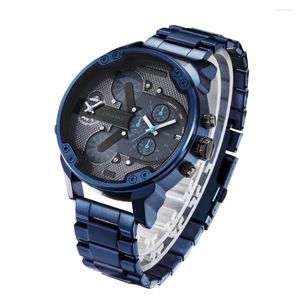 Montre-bracelets Classic Design Big Case Mens Wierst Watches Man Quartz Watch Men Dual Display Military Relogie Masculino Blue Steel Male