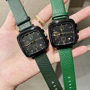 Polshorloges klassiek neutraal square horloges mannen dames unisex lederen band pols horloge kwarts mode Koreaanse kalenderstudenten reloj