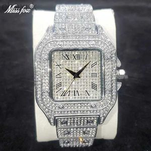 Polshorloges Classic Square Watch Luxe Volledige diamant van hoge kwaliteit Kwarts Horloges Men Top Brand Origineel Iced Out Hip Hop Male Clock Hot Sale D240417