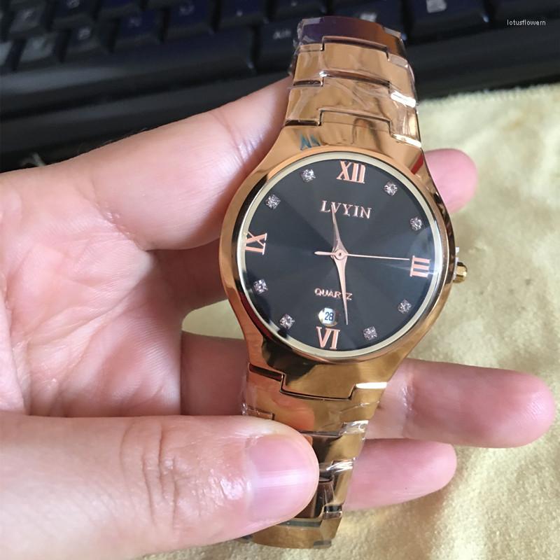 腕時計クリアランス販売本物のセラミック時計アンチフェードメッキ厚い金色のブレスレットウォッチクォーツカレンダー手首防水ローマン