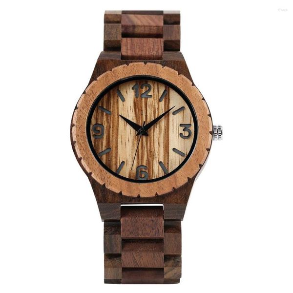 Montre-bruns Brown Walnut Wood's Watch Watch Quartz Arabe Numerals Dalm