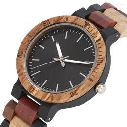 Montres-bracelets bracelet coloré en bois hommes montre mouvement à quartz simple cadran rond argent pointeur design montres pour hommes horloge de luxe