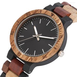 Polshorloges kleurrijke armband houten mannen kijken kwarts beweging eenvoudige ronde dial zilveren pointer ontwerp heren horloges luxe klok