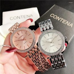 Montres-bracelets Contena 2024 Dames Montres-bracelets Robe Montre en or Femmes Cristal Diamant Acier inoxydable Argent Horloge Montre Femme