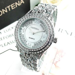 Polshorloges contena 6449 dames horloges dames roestvrij staal sterling zilveren diamant horloge waterbestendige kwarts pols voor vrouwen 285i