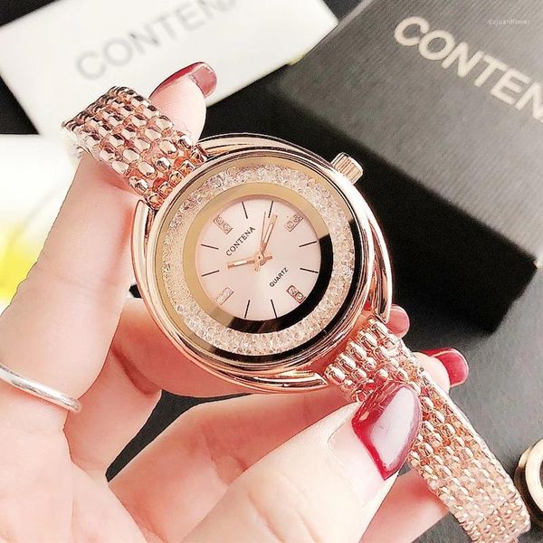 Relojes de pulsera CONTENA Pulsera de lujo Relojes para mujer Reloj de diamantes Cara Cuarzo para mujer Reloj femenino de oro rosa Montre Femme