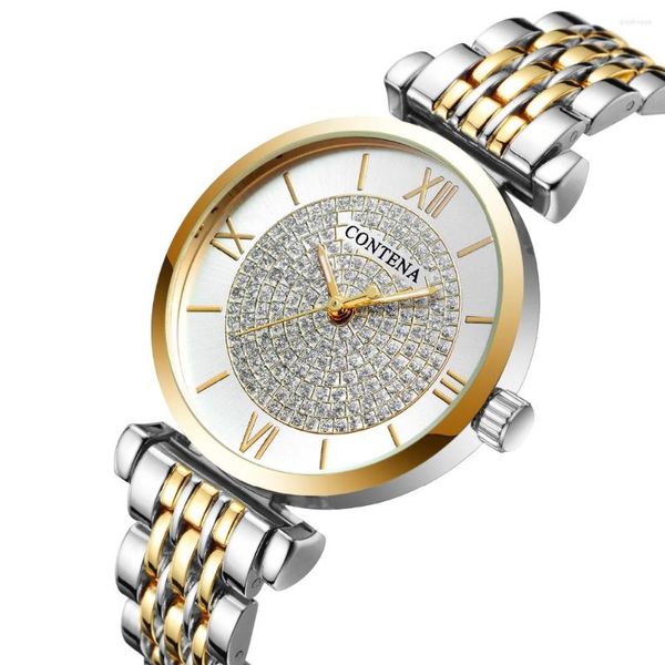 CONTENA Montre-Bracelet Femme Luxe Original Pour Dames Étanche Acier Inoxydable Quartz Femme Montre-Bracelet Or 2023 Tendance