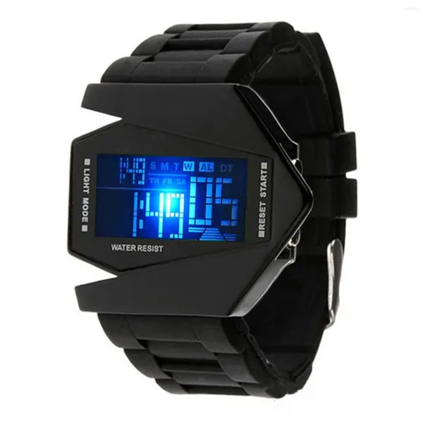 Relojes de pulsera Cool Men Avión Deporte Reloj digital Aleación colorida LED Alarma 2 colores