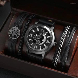 Montre-bracelets Cool Watch and Bracelet Set in Box for Men Business Fashion Casual Quartz Male Clock Gift Relogo Masculino