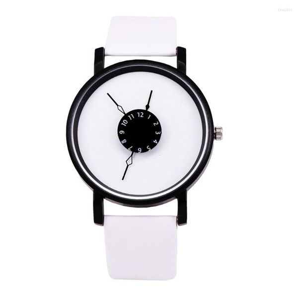 Relojes de pulsera Pareja Correa de cuero Reloj de cuarzo Moda Simple Negocio Redondo Acero Dial Negro Regalo Reloj Relogio Feminino