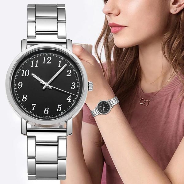 Relojes de pulsera Pareja Reloj digital de cuarzo Correa de acero Cronógrafo de lujo Regalo de damas Plata Minimalista para mujeres