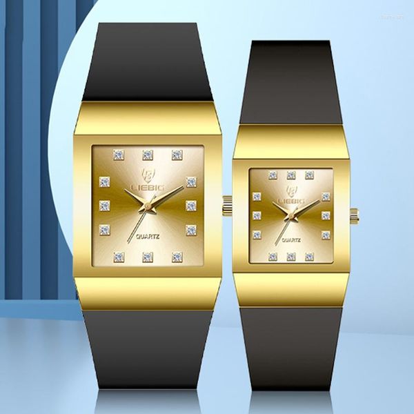 Montres-bracelets Couple Quartz Montre Pour Hommes Femmes Diamant Montres Carré Rectangle Reloj Lovers Dames Horloge Mâle Luxe Homme Or Montre-Bracelet