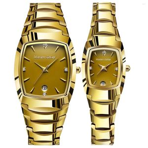 Horloges Paar Wolfraam Staal Quartz Horloge Voor Mannen Vrouwen Dames Kalender Roestvrij Reloj Mannelijke Klok Luxe Man Hoge Kwaliteit Polshorloge