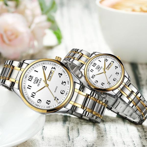 Armbanduhren Paaruhr Mode Quarz-Armbanduhr Wolframstahlarmband Doppelkalender Lässiger Stil Männer und Frauen Elegante Uhr