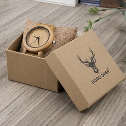 Horloges paar horloge voor mannen en vrouwen Gift Quartz Japan Movement Bamboo Dodo Deer Real Lederen Band Klok