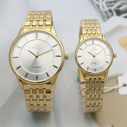 Horloges Paar Horloge Voor Mannen Vrouwen Quartz Horloges Volledig Gouden Lichaam Dames Reloj Luxe Gouden Klok Mannelijke Zakenman Elegant Polshorloge