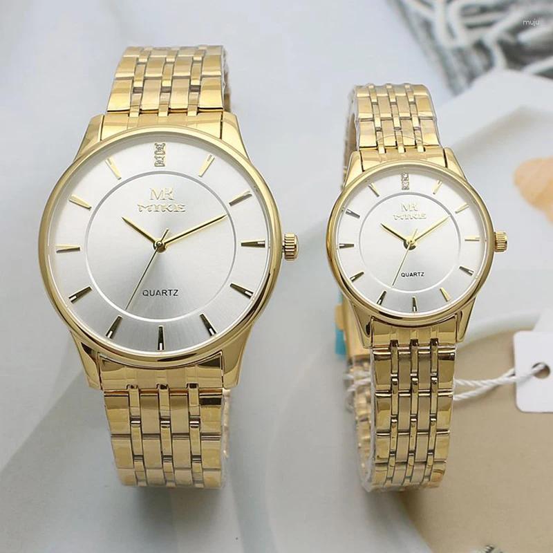 Relojes de pulsera Reloj de pareja para hombres, mujeres, relojes de cuarzo, cuerpo dorado completo, Reloj para mujer, Reloj dorado de lujo, hombre de negocios, Reloj de pulsera elegante