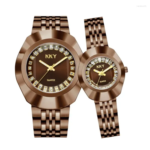 Relojes de pulsera Reloj de pareja Relojes para hombres Reloj de cuarzo de lujo de oro completo Reloj redondo para mujer Reloj de pulsera para mujer Dial grande Amantes a prueba de agua Relogio