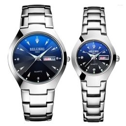 Polshorloges paar kijkt naar topkwaliteit roestvrijstalen zwarte pols horloge voor mannen en vrouwen armband vrouwelijke reloj hombre minnaar saat saat