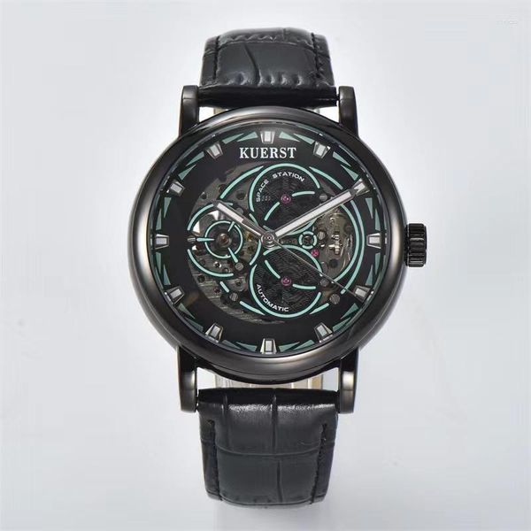 Montre-bracelets Cow Leather Band Men Watch Business Automatic Graceful Women Work