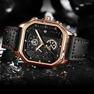 Polshorloges Creative 2022 Pointer Date Watch Square horloges Men Leather Quartz waterdichte polshorloge met lichtgevende aanwijzingen