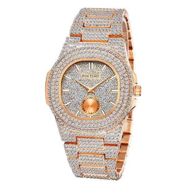 Relojes de pulsera Creative Bling Iced Out Watch Hombres Crystal Diamond Relojes Reloj de acero superior Reloj Hombre Relogio Masculino MontreWristwatches Wri