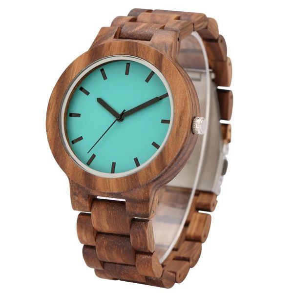 Relojes de pulsera Creative Blue Dial Full Natural Wood Relojes masculinos Moda hecha a mano Hombres Mujeres Banda de madera Reloj de pulsera de cuarzo Regalo Reloj De Mader