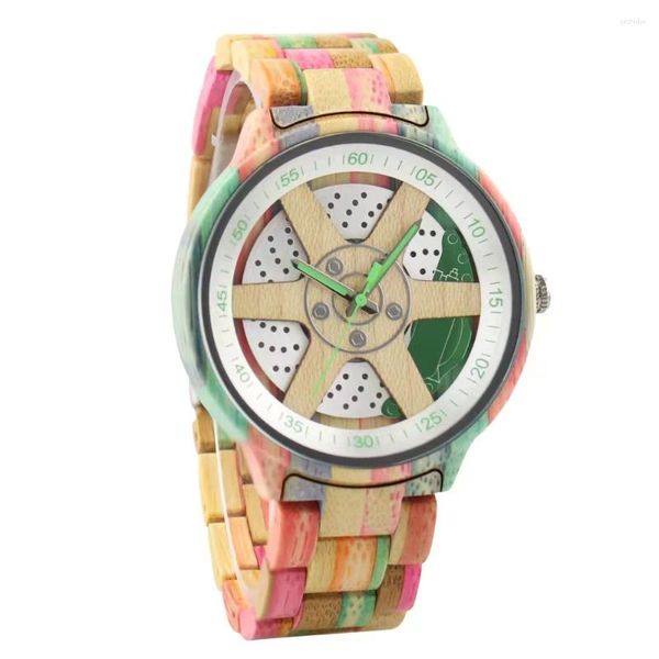 Relojes de pulsera Reloj de rueda de coche creativo Sándalo Mujer Cuarzo Neutral Madera Artesanía Retro