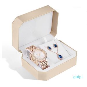 Polshorloges creatieve kristallen sieraden set dames quartz horloge 2021 vrouwen horloges oorbellen ketting damesdag geschenk1