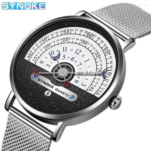 Wallwatches Diales creativos Matrícula para hombres Sports de plata de acero inoxidable impermeable con calendario fácil lector synoke marca