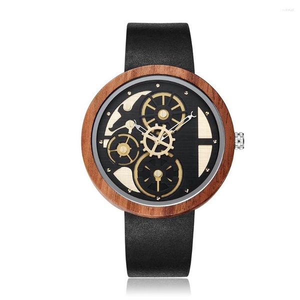 Relojes De pulsera, engranaje creativo, esferas decorativas, Reloj De Madera para hombre, correa De Madera Wanlut Natural, cuarzo, Reloj militar único De Madera, regalo