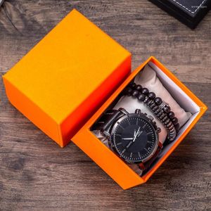 Polshorloges Creative Men's Gift Set met Box Watches Bracelet Prachtig verpakt casual kwarts mannelijke klokcadeaus voor mannen