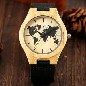 Montres-bracelets Creative Men's Bamboo Watch Pattern Art Ink Display Mode Hommes Montre-bracelet en cuir véritable Horloge Heure Montre en boisWristwatc