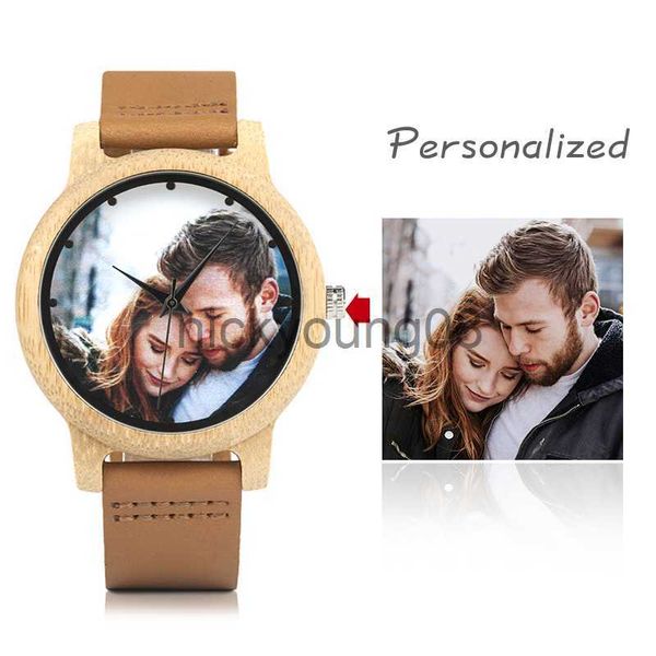 Montres-bracelets Creative Personnalisé Photo es pour Hommes Femmes UV Impression Bois De Bambou Personnalisé pour Couple Petit Ami Anniversaire 0703