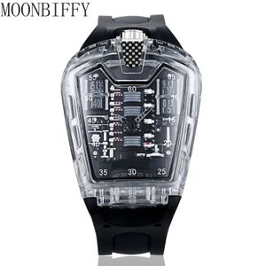 Horloges Creatief horloge voor heren Sportwagenconcept Speciale siliconen band Sport quartz horloge Heren luxe acrylhorloge met transparant 230829