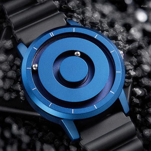 Relojes de pulsera Reloj creativo Hombres Eutour Azul Rosa Oro Negro Astilla Bola magnética Metal Multinacional Hombres Goma Deportes Reloj masculino