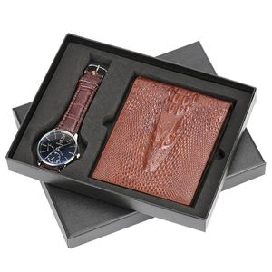 Relojes de pulsera con diseño de cocodrilo, monedero, conjunto de regalo de Navidad, reloj de pulsera de cuarzo, tarjetero, billetera para novio, papá, marido, reloj Masculino