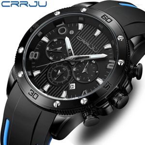 Montre-bracelets Crrju Watch Match Quartz Horloge en caoutchouc Chronographe Chronographe Affichage étanche Affichage Luminal Relogio Masculino