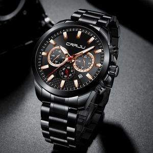 Montres-bracelets CRRJU Hommes Montre De Luxe Multifonction Chronographe 24 Heures Affichage Montre-Bracelet Casual Calendrier Étanche Plein Acier 230905