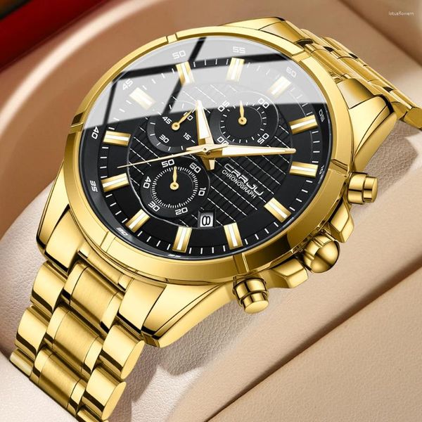 Montres-bracelets CRRJU Hommes Montre En Acier Inoxydable Chronographe Montres Pour Luxe Étanche Date Analogique Quartz Business